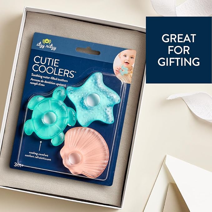 Itzy Ritzy Water-Filled Teethers - Cold Cutie Coolers Textured On Both Sides to Massage Sore Gums & Emerging Teeth - Can Be Chilled in Refrigerator, Set of 3 Seaside Water Teethers-BubblyBeeBaby