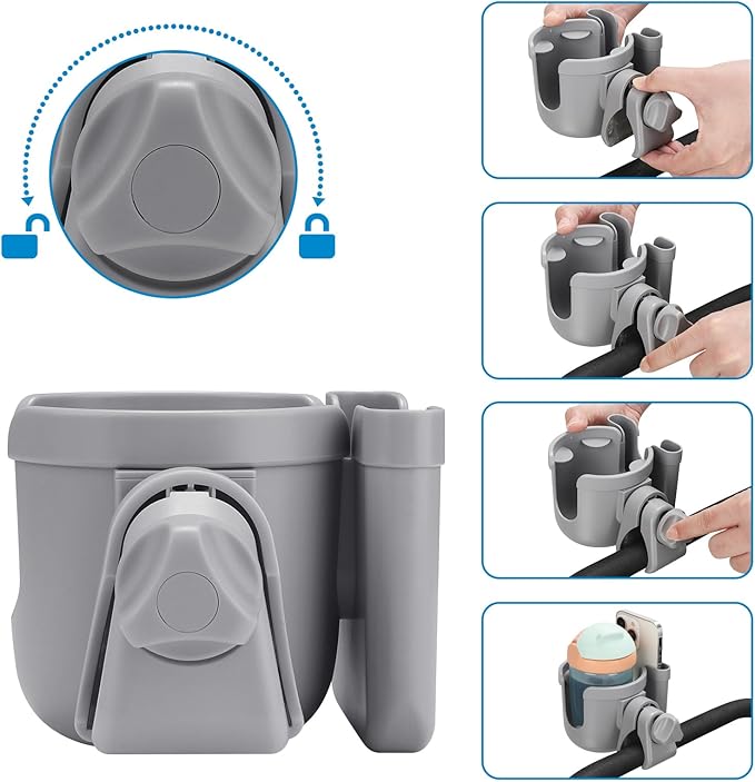 Accmor Stroller Cup Holder with Phone Holder, Bike Cup Holder, Universal Cup Holder for Uppababy Nuna Doona Strollers, 2-in-1 Cup Phone Holder for Stroller, Bike, Wheelchair, Walker, Scooter-BubblyBeeBaby