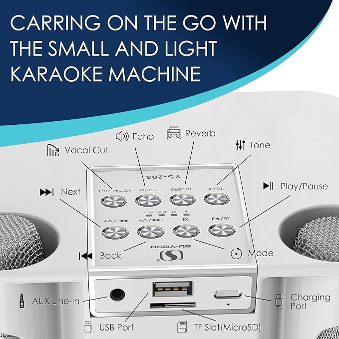 Karaoke Machine for Adults and Kids, Portable Bluetooth Karaoke Speaker with 2 Wireless Microphones for TV, Singing Karaoke for Home Party, Great Gifts for Boys and Girls-BubblyBeeBaby