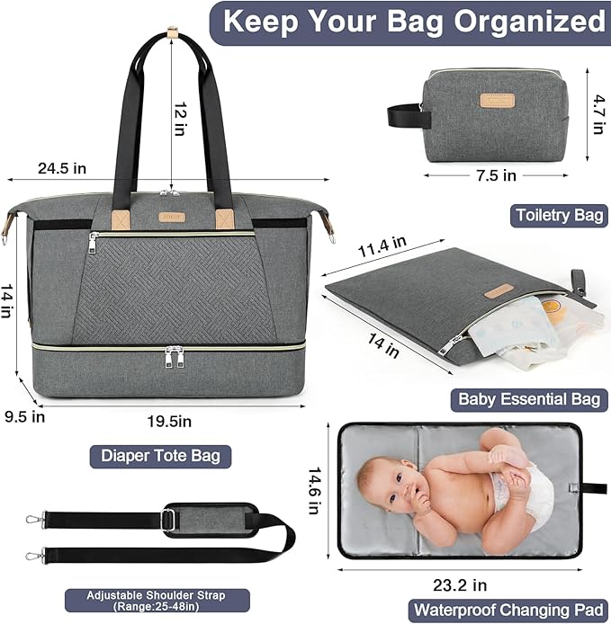 ITIEZY Diaper Bag Tote for Baby - Large Mommy Bag with Portable Changing Pad Pacifier Case, Hospital Bags Travel Baby Bag-BubblyBeeBaby