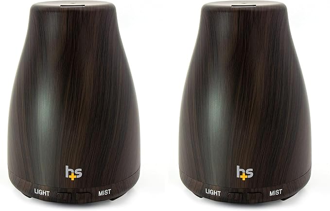 HealthSmart Essential Oil Diffuser, Cool Mist Humidifier and Aromatherapy Diffuser with 150ML Tank Ideal for Small Rooms, Adjustable Timer and Mist Mode, Wood Grain Brown (Pack of 2)-BubblyBeeBaby