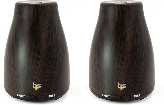 HealthSmart Essential Oil Diffuser, Cool Mist Humidifier and Aromatherapy Diffuser with 150ML Tank Ideal for Small Rooms, Adjustable Timer and Mist Mode, Wood Grain Brown (Pack of 2)-BubblyBeeBaby