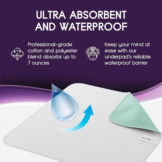 Incontinence Bed Pads - 4 Pack 34" x 36" Reusable Waterproof Mattress Protectors - Highly Absorbent, Machine Washable - for Children, Pets and Seniors - Multi Color - Royal Care-BubblyBeeBaby