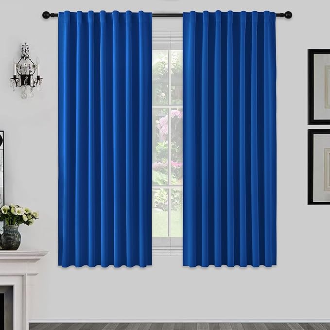 Joydeco 72 Inch Blackout Curtains for Bedroom, Thermal Insulated Black Out Curtains 2 Panels Set, Room Darkening Drapes for Living Room Window Rod Pocket Back Tab (W52 x L72 Inch, Royal Blue)-BubblyBeeBaby
