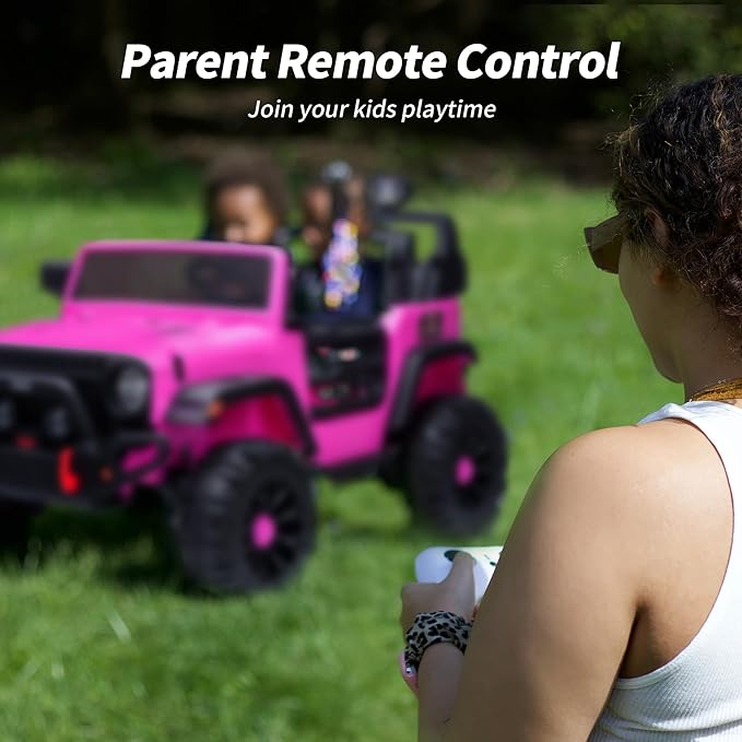 2 Seater Ride on Toy Car for Kids, 24V 4x4 Ride-on Truck Kids Electric Car w/Remote Control, 4x200W Motors - Hot Pink-BubblyBeeBaby