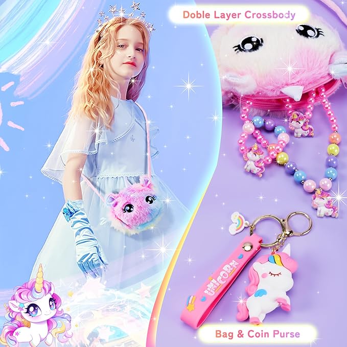 13PCS Unicorns Gifts for Girls Kids Toys 3 4 5 6 7 8 9 10 Years Old with Stationery Plush Diary with Lock/Glowing Blanket/Eye Mask/Crossbody Bag Teen Girl Birthday Christmas Unicorn Toy-BubblyBeeBaby