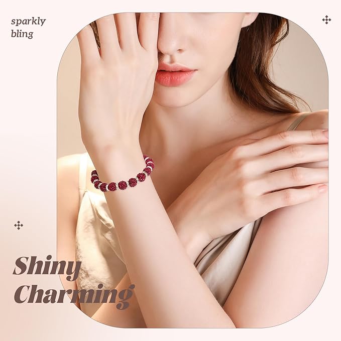 200pcs 10mm Rhinestone Beads for Jewelry Making, Dark Red Shiny Round Disco Ball Beads Bulk, Sparkle Crystal Clay Christmas for Bracelet Baseball Necklace Earring Crafting and DIY-BubblyBeeBaby