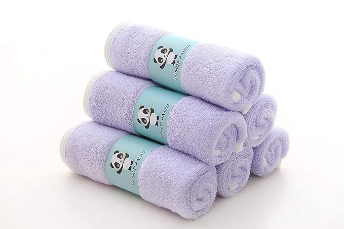 HIPHOP PANDA Baby Washcloths, Rayon Made from Bamboo - 2 Layer Ultra Soft Absorbent Newborn Bath Face Towel - Reusable Baby Wipes for Delicate Skin - Purple, 30 Pack-BubblyBeeBaby