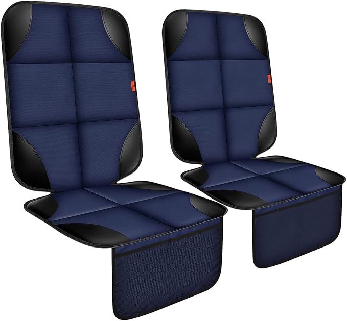 Car Seat Protector 2 Pack Car Seat Cushion Mat Thickest Padding,Waterproof 600D Fabric Car Seat Covers for Non-Slip Backing Mesh Pockets for Baby and Pet (Blue, 2 Pack)-BubblyBeeBaby
