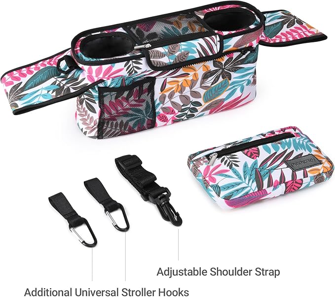 Momcozy Universal Stroller Organizer, 2 Insulated Cup Holders, Removable Zip Pocket, Adjustable Straps, Large Capacity Baby Essentials Compact Design, Fits Any Stroller (Multicolor)-BubblyBeeBaby