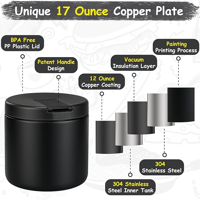 19oz Insulated Vacuum Food Jar with Buckle Lid Wide Mouth Soup Thermo for Hot Food Kids Leakproof Stainless Steel Lunch Container- Black-1Pack-BubblyBeeBaby