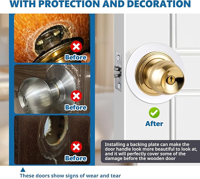 1 Pcs Upgraded Door Knob Plates with Double-Sided Tape –Thick Stainless Steel Scar Plates for Deadbolts & Knobs, Durable Door Lock Hole Covers for Fixing Loose Knobs and Damaged Areas(White)-BubblyBeeBaby