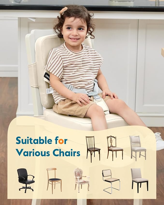 HOMEAL Toddler Booster Seat for Dining Table - Toddler Dining Cushion with Wipeable Surface -Booster Seat for Kitchen Chair with Easy-Install Straps - Breathable Fabric - Beige-BubblyBeeBaby