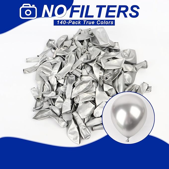 140pcs Metallic Silver Round Balloons Different Sizes 18 12 10 5 Inch Latex Balloons for Arch Decoration Party Balloon Kit for Graduation Birthday Party Wedding Balloon Baby Shower Decoration-BubblyBeeBaby