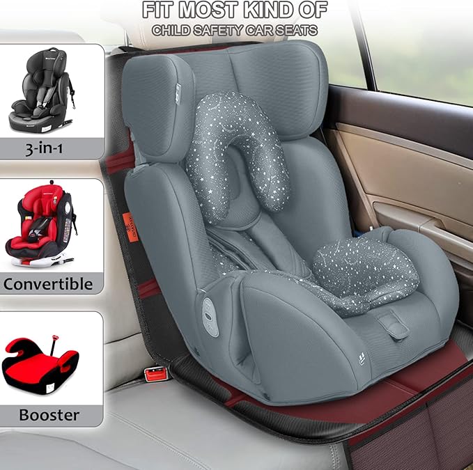 Car Seat Protector,2 Pack Automotive Seat Protectors Baby Carseat Pad Waterproof Durable 600D Fabric for Child Baby Car Seat Mat Vehicle Pet Cover 2 Storage Pockets (Wine Red)-BubblyBeeBaby