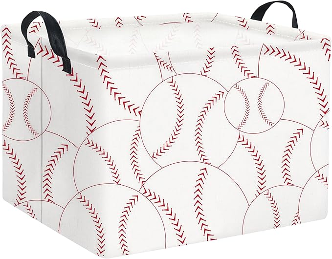 HIYAGON Rectangular Baseball Basket Kids Baby Nursery Storage Basket for Boys Baseball Room Decor Cute Toy Storage Organizer Bins Bedroom(Baseballs)-BubblyBeeBaby