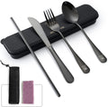 Boulder Bee | Travel Utensils Set | Reusable Camping Cutlery Set | Stainless Steel Flatware Set | Portable Silverware Set with Case | Includes Knife/Fork/Spoon/Straw/Cleaning Cloth/Case (Black)