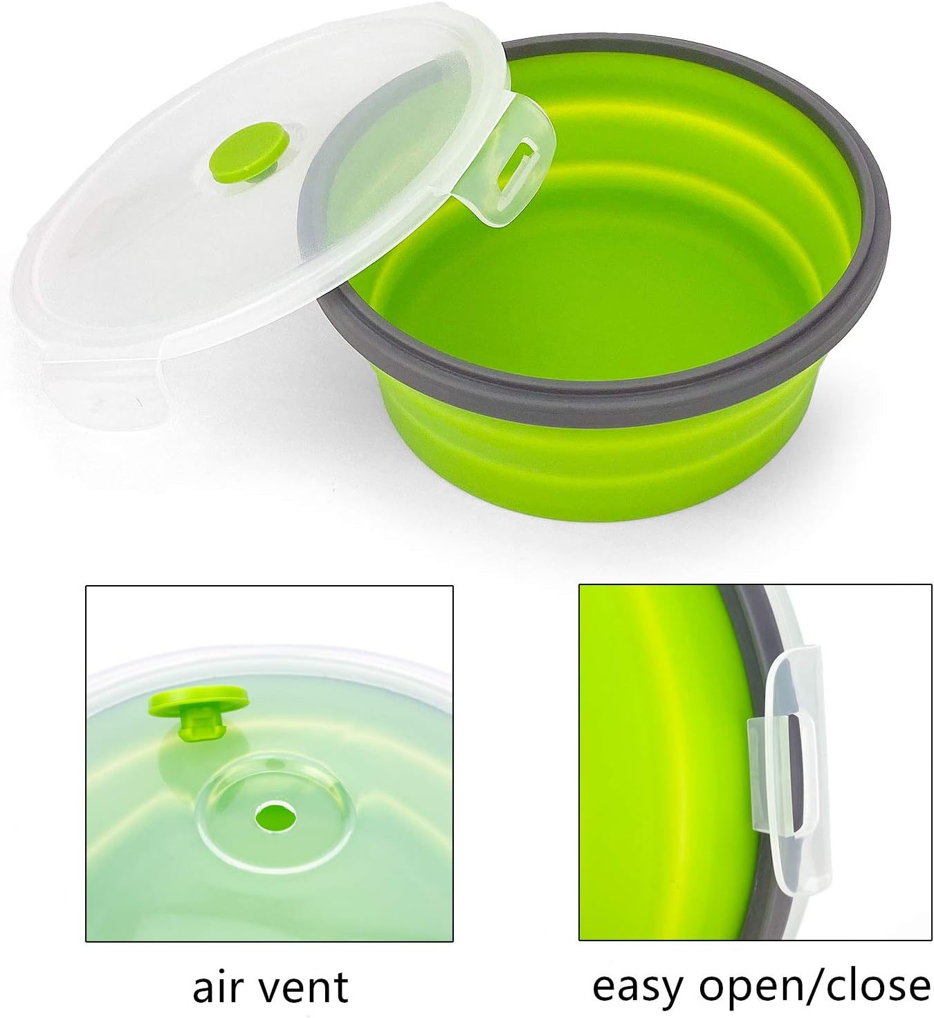 CARTINTS 1200ml Large Collapsible Meal Prep Containers, Reusable Silicone Food Storage Containers, Stackable Fridge Storage Containers, With Leakproof Lids, Microwave and Freezer Safe, Green