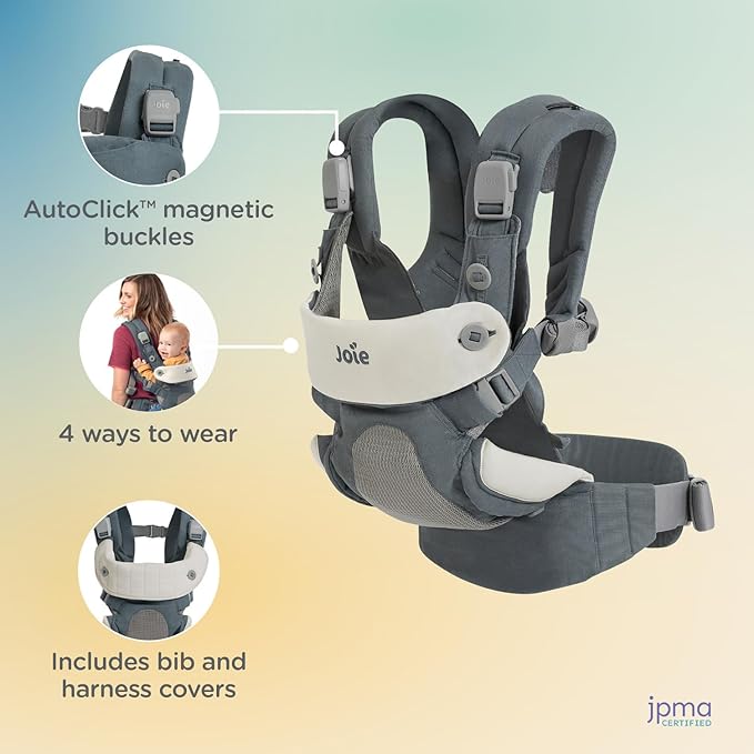 Joie Savvy Baby Carrier – Ergonomic, Adjustable Baby Carrier with 4 Carry Positions, Padded Shoulder Straps and Lumbar Support (Marina)-BubblyBeeBaby