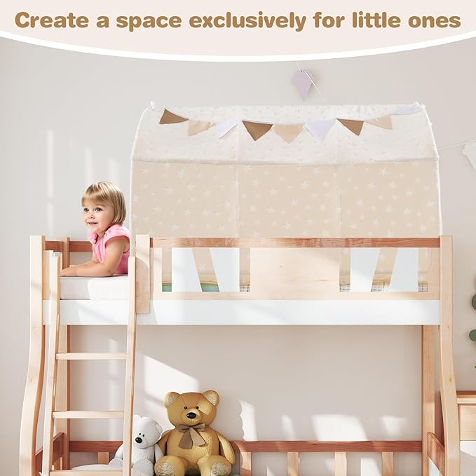INFANS Kids Bed Tent with Glow in The Dark, Portable Children Playhouse Privacy Space Twin with Mat Star Light Double Net Curtain, Indoor Outdoor Princess Tents Castle for Boys Girls-BubblyBeeBaby