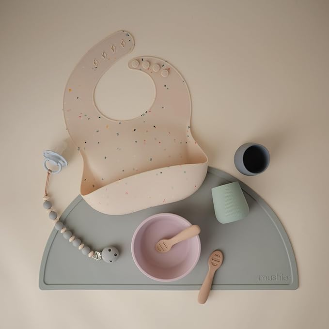 mushie Silicone Baby Bib | Adjustable Fit Waterproof Bibs (Vanilla Confetti)-BubblyBeeBaby