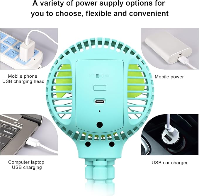 HomeLifairy Portable Stroller Fan, USB or Rechargeable Battery Operated with 3 Speeds and 360°Rotate, Cooling Clip On for Baby Crib Travel Car Seat Blue-BubblyBeeBaby
