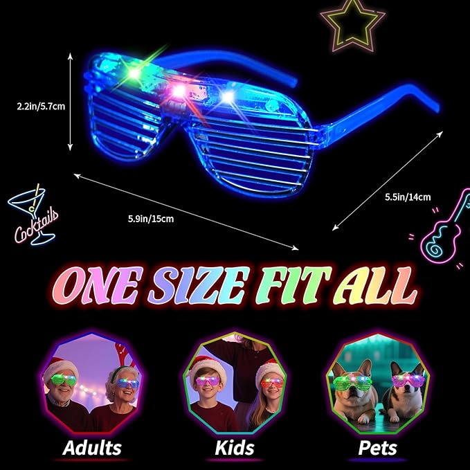 108 PCs LED Glasses,Light Up Glasses,Glow Glasses Glow In The Dark Party Supplies Suitable For Kids/Adults, 3 Light up Modes, 5 Neon Colors Rave Party,Wedding, Birthday, Concert, New Year, Carnival-BubblyBeeBaby