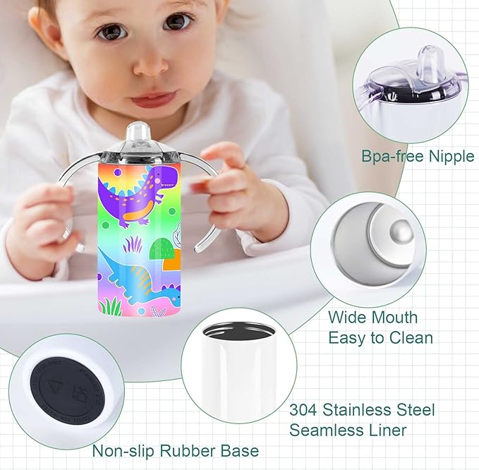 12 Oz Sublimation Sippy Cup 4 Pack, Kids Sublimation Sippy Tumblers, Stainless Steel Sublimation Todder Water Bottle-BubblyBeeBaby