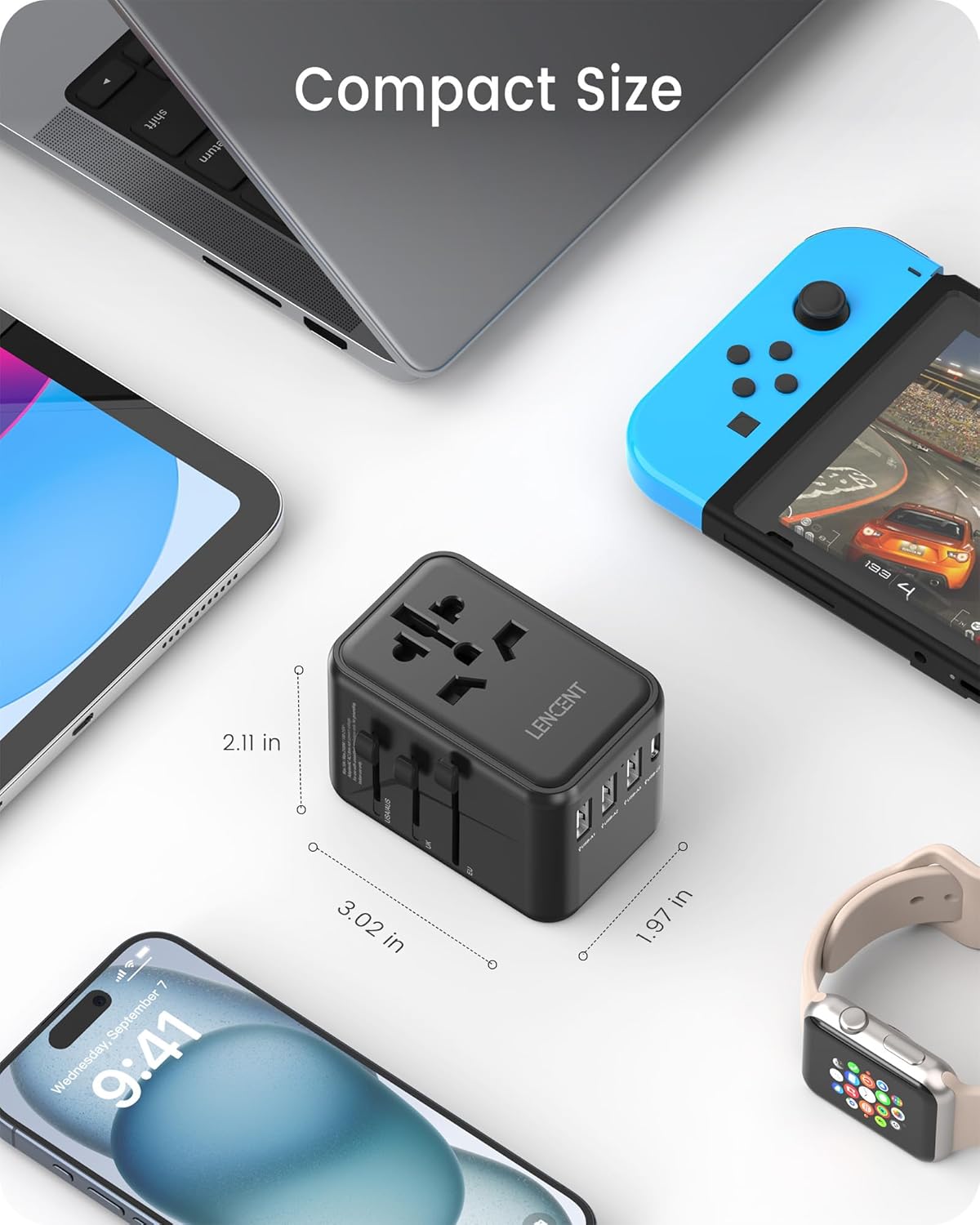 LENCENT Universal Travel Adapter, GaN III 45W International Charger with 3 USB Ports & 2 USB-C PD Fast Charging Adaptor, Worldwide Wall Charger for iPhone,Laptops, USA/UK/EU/AUS (Black-45W)