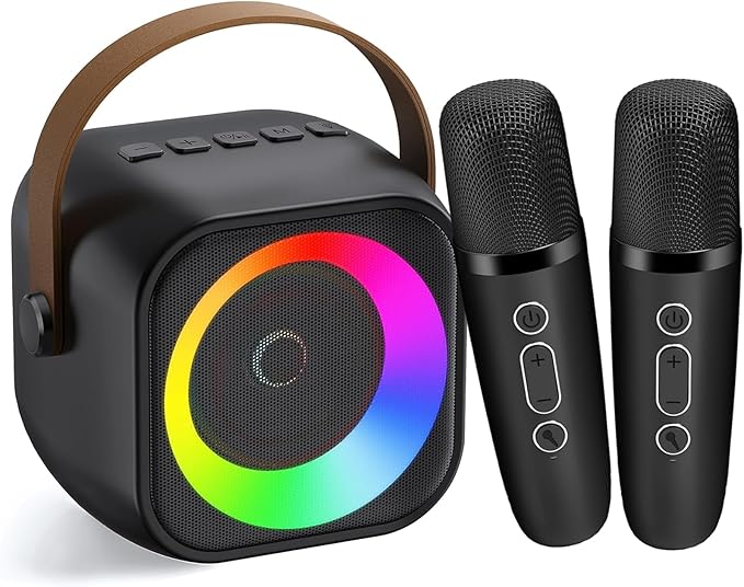 Karaoke Machine for Kids Adults, Portable Bluetooth Speaker with 2 Wireless Microphones, Portable Speaker Mini Karaoke Microphone for Home Party Birthday Gift for Girls Boys-BubblyBeeBaby