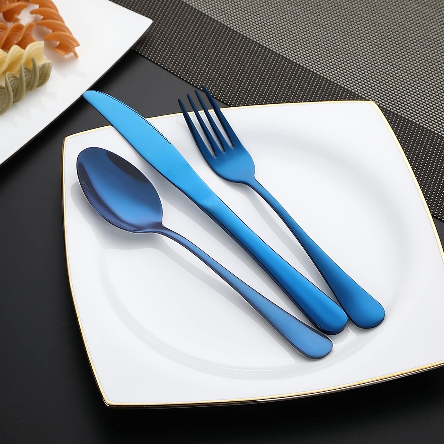 DEVICO Portable Utensils, Travel Camping Cutlery Set, 8-Piece including Knife Fork Spoon Chopsticks Cleaning Brush Straws Portable Case, Stainless Steel Flatware set (Blue)