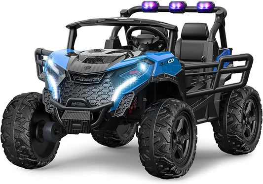 24V 2 Seater Ride on Car Truck, 4x200W, EVA Tires, 4WD/2WD, Remote Control, Rainbow Lights, Shock Absorbers, Bluetooth, Ride On UTV Toy for Kids Ages 3-8, Blue-BubblyBeeBaby