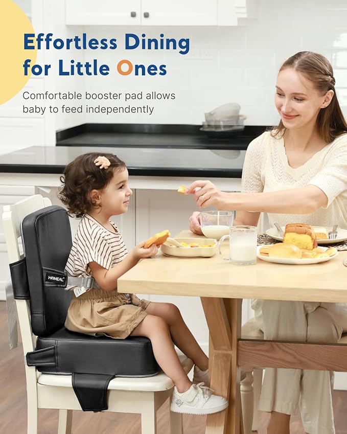 HOMEAL Booster Seat for Kitchen Chair - Toddler Booster Seat for Dining Table - Dining Seat with Adjustable Straps - Non-Slip Base & Breathable Fabric - Dark Gray-BubblyBeeBaby