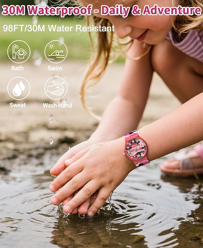 Kids Analog Watch Boys Girls, 30M Waterproof, Sports Watch for Boys, Easy to Read Children's Thin Dial Wrist Watches with Soft Band, for Ages 5-15 Kids Great Birthday Gifts Christmas Day-BubblyBeeBaby