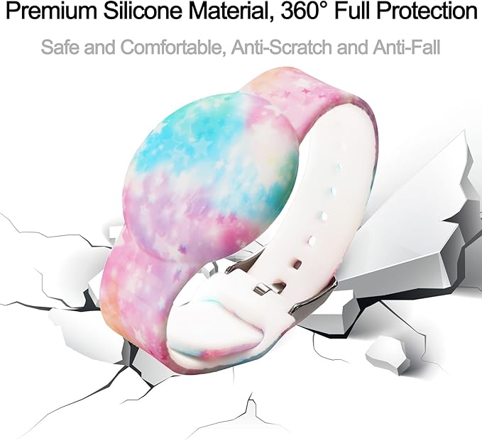 2 Pack Waterproof AirTag Bracelet for Kids, Hidden Printed Wristband for Apple Air Tag, Silicone AirTag Holder GPS Tracker Case for Band for Child Toddler, Secure Anti-Lost Protection(Pink,Purple)-BubblyBeeBaby