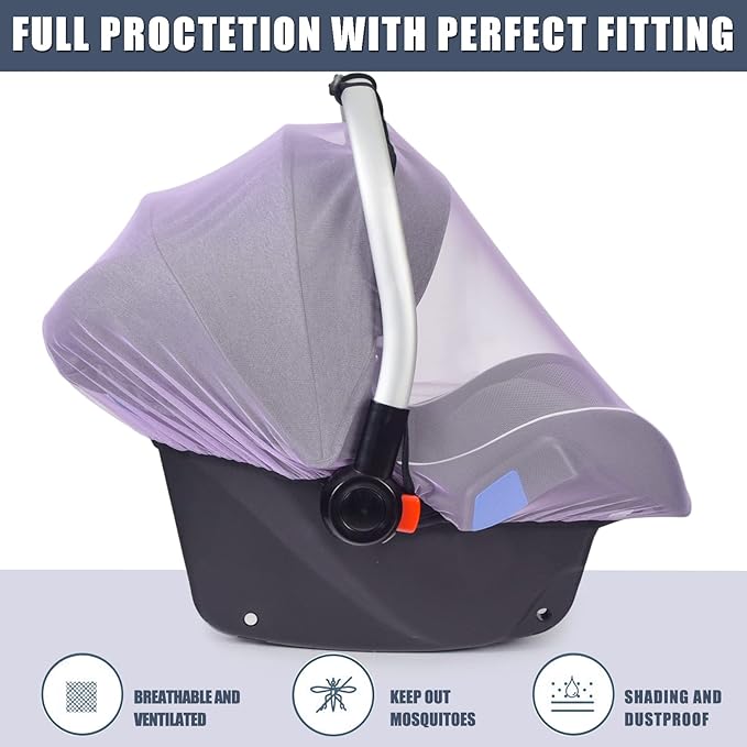 Mosquito Net for Baby Car Seats, Infant Car Seat Insect Mesh Net, Breathable, Universal Fit for All Car Seats, Premium Quality: Machine Washable Durable & Long Lasting Infant Insect Netting (Purple)-BubblyBeeBaby