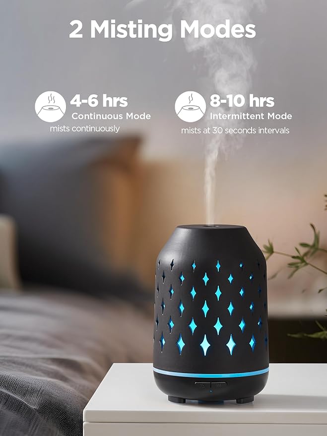 InnoGear Aromatherapy Diffuser, 150ml Ceramic Diffuser Ultrasonic Humidifier Cool Mist Essential Oil Diffusers for Home Air Diffuser with 2 Mist Modes Waterless Auto Off, Black-BubblyBeeBaby