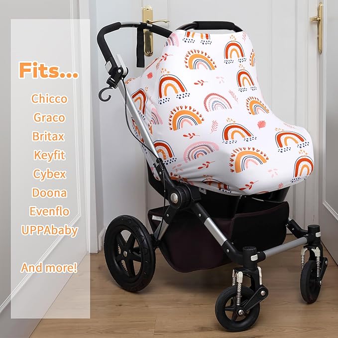 Rquite All-in-1 Car Seat Cover Baby, Carseat Covers for Girl Boy, Stretchy Soft Infant Car Seat Cover, Multi-use Baby Carrier Cover, Car Seat Canopy, Stroller Sun Shade, Nursing Breastfeeding Cover-BubblyBeeBaby