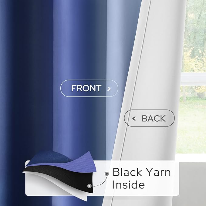 HOMEIDEAS Navy Blue Ombre Blackout Curtains, 52 X 96 Inch Length Gradient Color Room Darkening Curtains with Grommet Thermal Insulated Window Drapes for Living Room, Bedroom, 2 Panels-BubblyBeeBaby