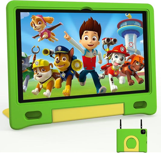 JREN Kids Table 10.1" ｜Android 14 Tablet for Kids｜64GB Storage｜Octa-Core｜WiFi ｜Cameras｜Parental Control｜Kids Content｜Case Included Great Gift for Children Ages 3-12 Years Old Green-BubblyBeeBaby