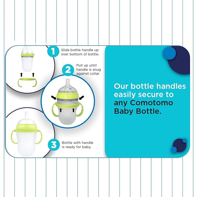 Botabee Baby Bottle Handle Grip for Comotomo 5 Ounce and 8 Ounce Silicone Bottles - Pack of 3 (Green)-BubblyBeeBaby