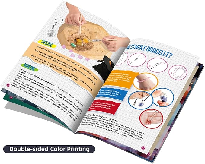 12PCS Gemstone Dig Kit for Kids – Dig Up Gems & Make Necklaces, Bracelets, Keychains – STEM Crystal Jewelry Craft Kit with Safety Goggles – Gift for Girls & Boys Ages 6 7 8 9 10 11 12-BubblyBeeBaby