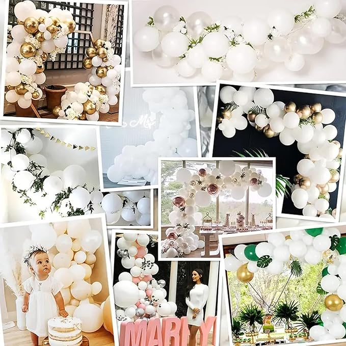 140pcs Balloon Arch Kit, White Balloons of Different Sizes Pack of 18 12 10 5 Inch Party Balloon Kit for Birthday Party or Balloon Arch as Graduation Wedding Baby Shower Anniversary Party Decorations-BubblyBeeBaby