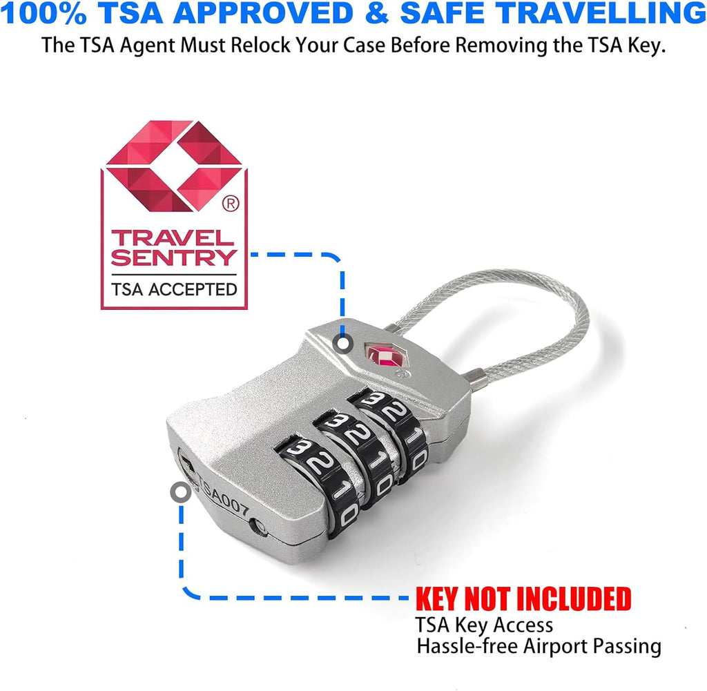 2 Pack TSA Approved Travel Luggage Locks, Cable Combination Lock, 3 Digit Padlock, Alloy Steel Cut-Resistant Cable, Weatherproof Zipper Lock for Gun/Suitcases, Backpacks, Gym Lockers, Golf Bags-NO KEY