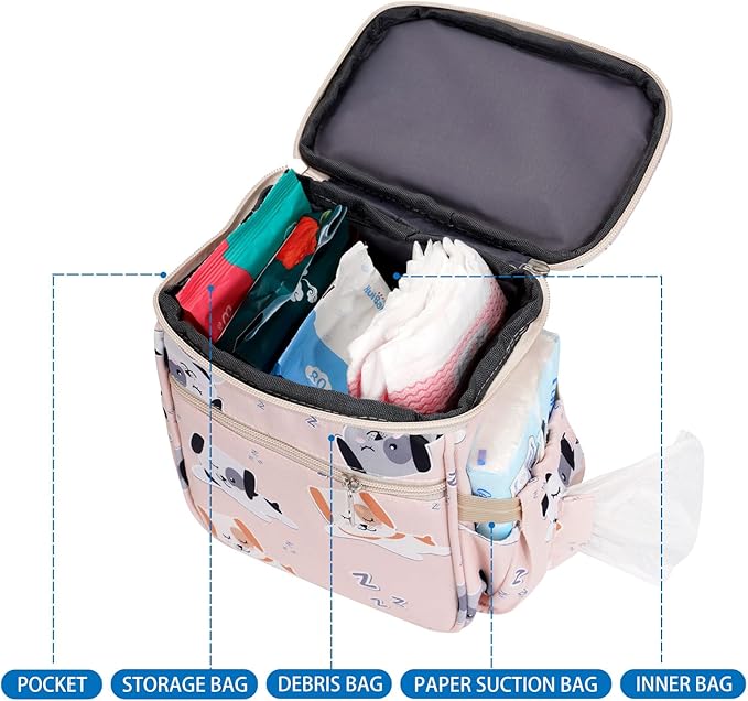 Baby Stroller Organizer Bag，Small Diaper Bag - Universal Stroller Organizer With Insulated Cup Holder,Pocket With Baby Wipes Dispenser，Adjustable Shoulder Strap(pink)-BubblyBeeBaby