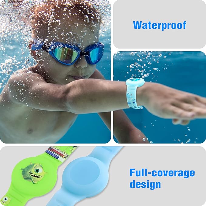 2 Pack AirTag Bracelet for Kids, Waterproof Cute Cartoon Air tag Holder Kids with Watch Band Design, Full Coverage Anti-Lost Silicone Airtag Hidden Accessories for Children (Luminous Version)-BubblyBeeBaby