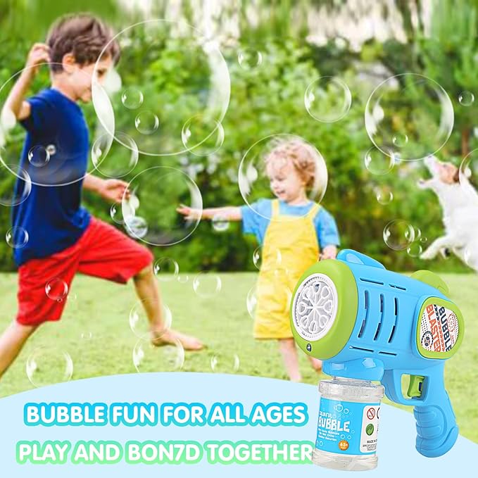 2 Pack Bubble Gun Machine for Kids, Automatic Light Up Bubble Blower with 4 Bottles 10 Bags Refill Solution Bubble Guns Blaster for Toddlers, Outdoor Toys Gifts Wedding Easter Party Favor-BubblyBeeBaby