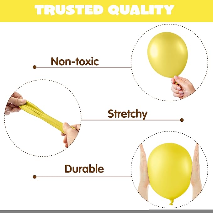 JOYIN 150 Pcs Yellow Balloons, Different Sizes 18 12 10 5 Inch Yellow Latex Balloon Arch Kit with Instruction for Birthday Party Graduation Wedding Holiday Decoration-BubblyBeeBaby