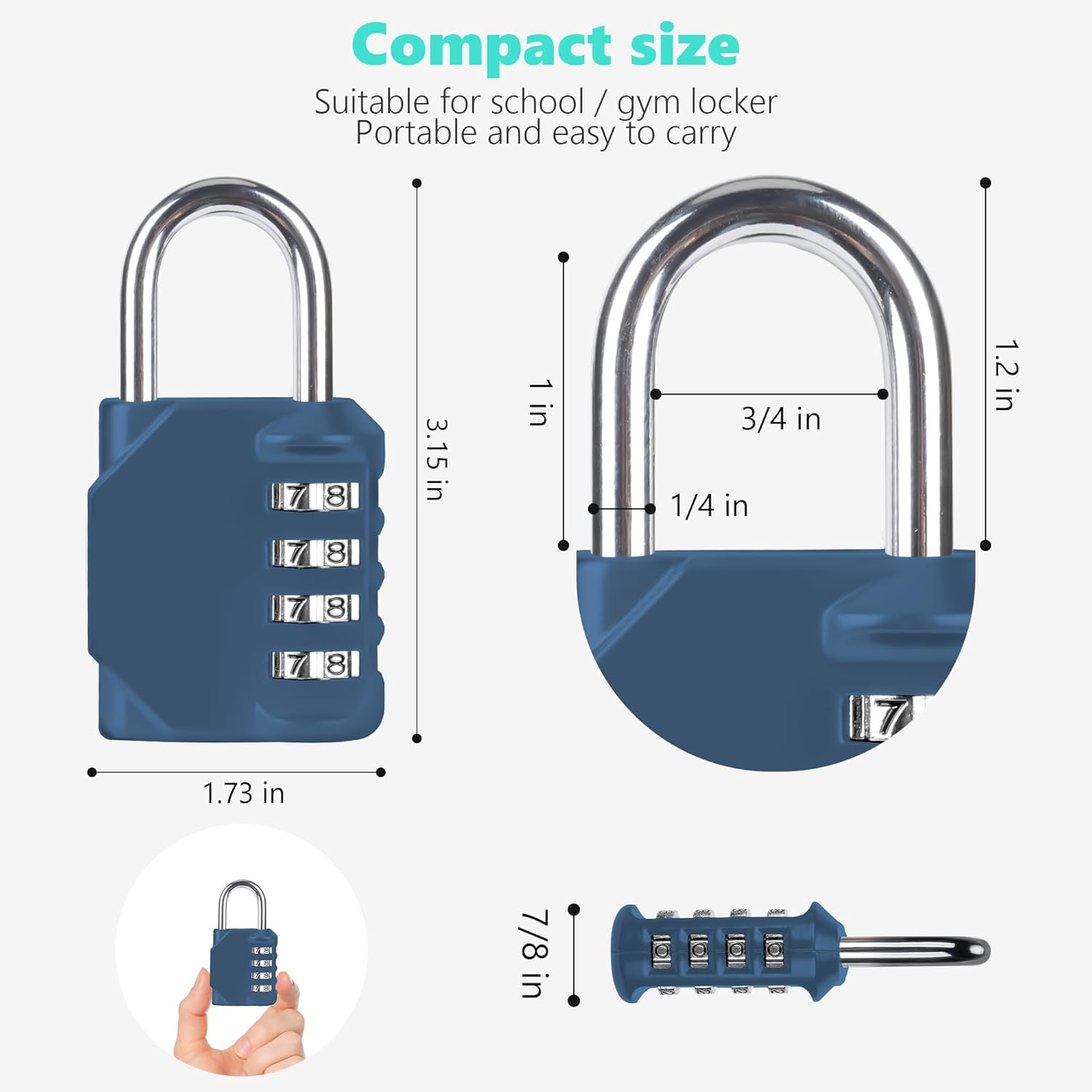 CL11BG Combination Lock, 4 Digit Outdoor Combination Padlock Set Your own Combination for Gym Locker Lock, School, Gates, Doors, Toolbox, Hasps and Storage (Blue-Gray *1)