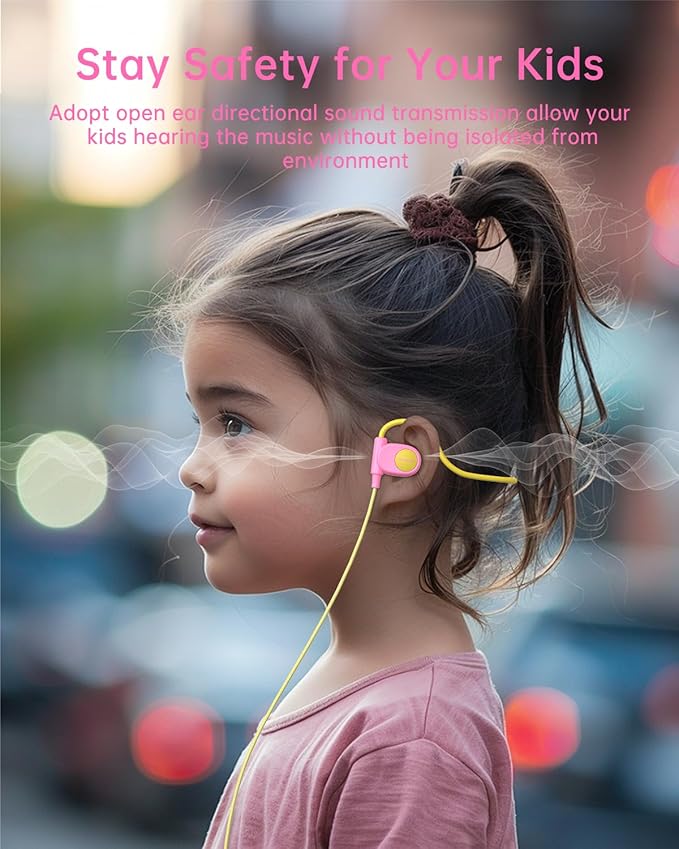 Kid Headphones for School, Air Conduction Open Ear Headphones, 3.5mm Jack Wired Cord, Ultra-Comfort, Ergonomic and Lightweight Design Perfect for School and Outdoor Activities-Yellow Pink-BubblyBeeBaby